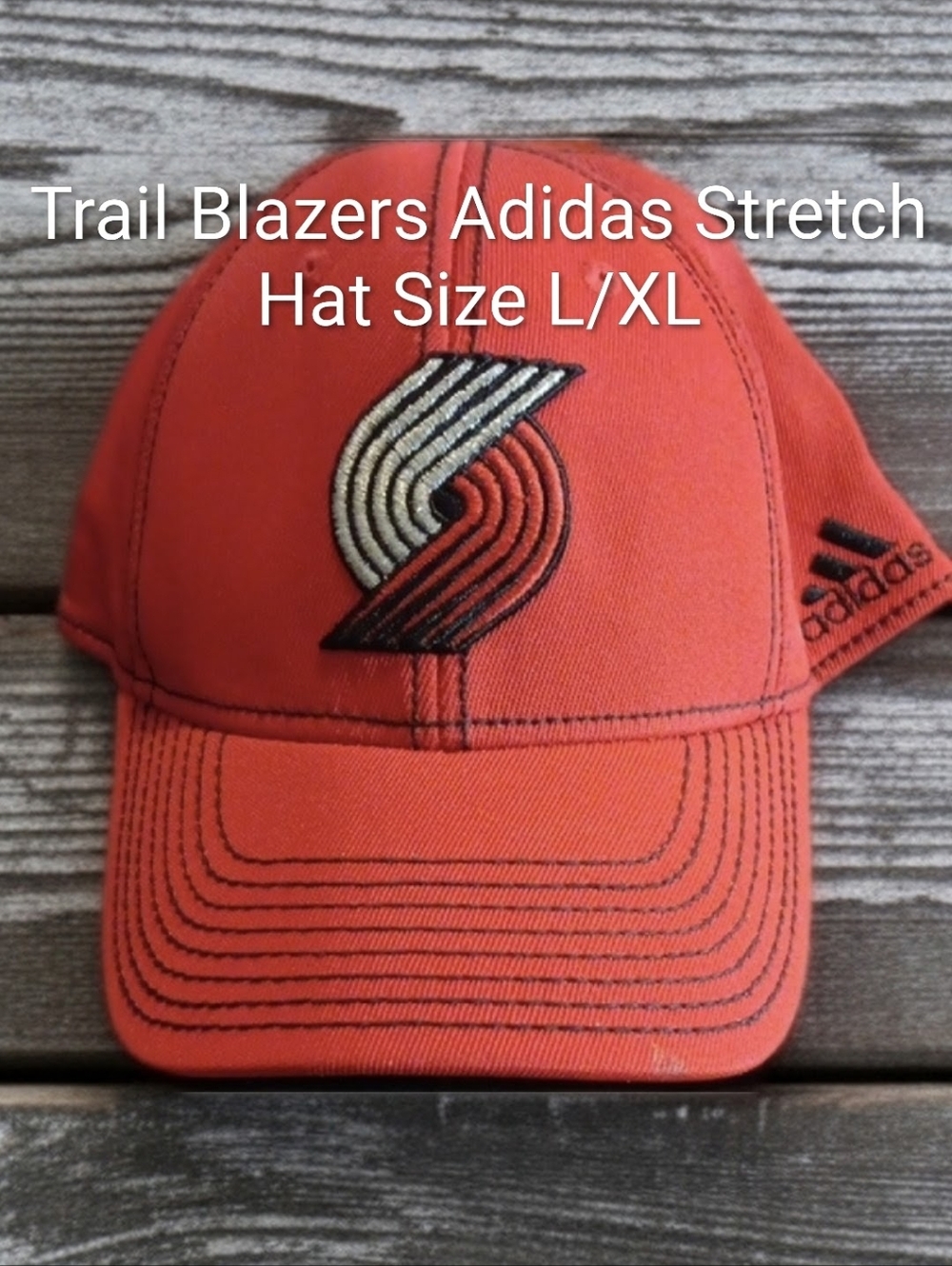 Trail Blazers Adidas Red and Black Stretch Hat with Embroidered Logo Size L/XL